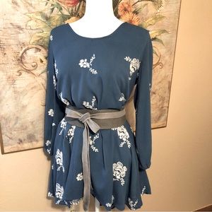 Sz M Altar'd State Blue Lexia Floral Embroidered Flowy Tunic Dress
